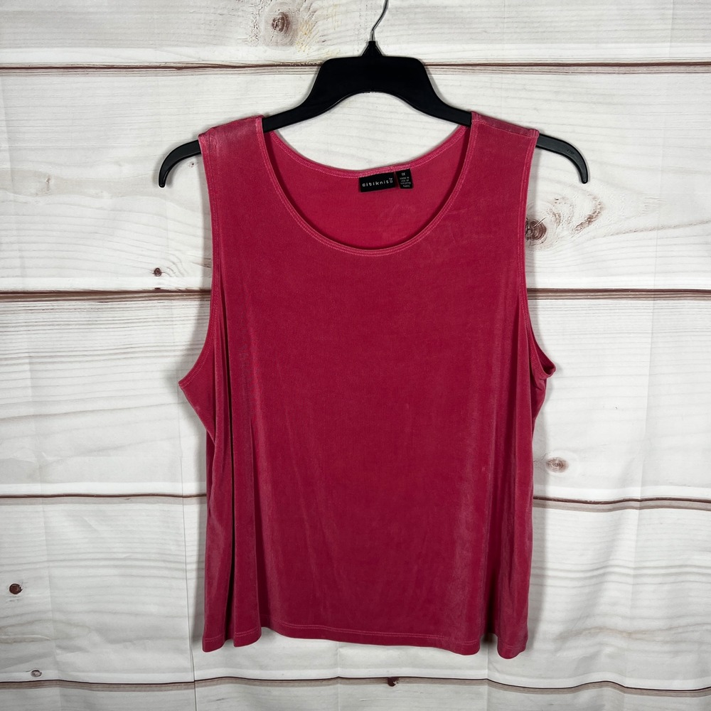 Citiknits Tank Top Womens 1X Pink Solid Sleeveless Acetate Blend Basic Layering